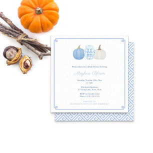 Chic Blue and White Pumpkin Fall Möhippa Inbjudningar