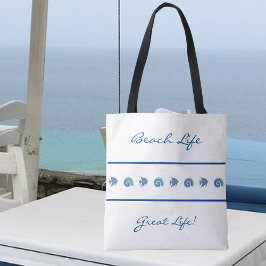 Chic Blue and White Rand Snäcka Fish Beach Life Tygkasse