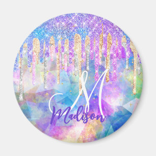 Chic blue aqua unicorn dropping glitter monogram m magnet