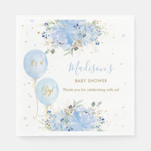 Chic Blue Balloons Blue Blommigt Boy Baby Shower Pappersservett