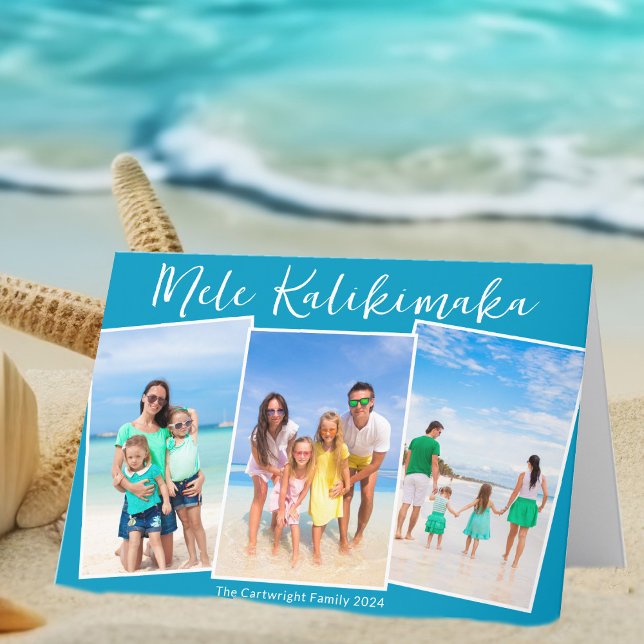 Chic Blue Beach Photo Collage Family - jul Helgkort (Skapare uppladdad)