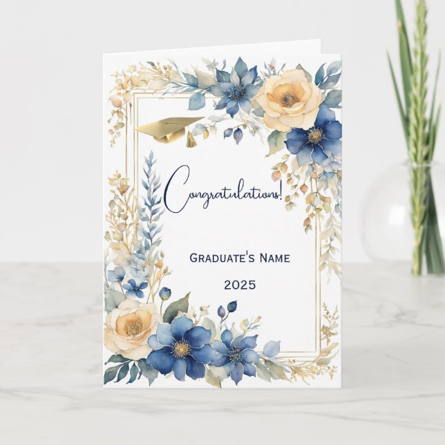 Chic Blue Beige Flower Personlig Studenten Kort (Framsida)