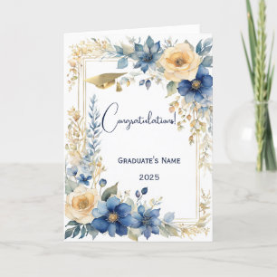 Chic Blue Beige Flower Personlig Studenten Kort