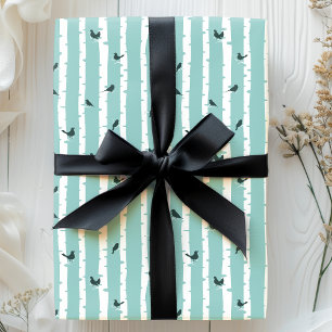 Chic Blue Birch Träd och Birds Söt Presentpapper