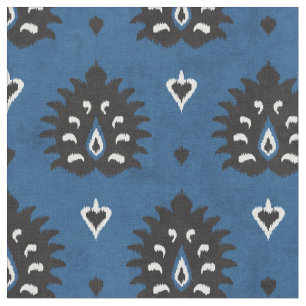 Chic blue black and white fuask ikat mönster tyg