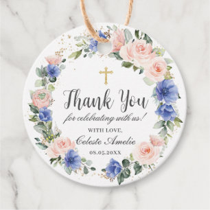 Chic Blue Blommigt Baptism Christening Favor Gåvor Etiketter