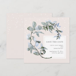 Chic Blue Blommigt Greenery Bröllop spara datum Datumet