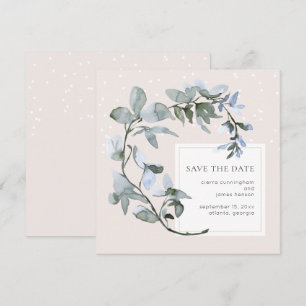 Chic Blue Blommigt Greenery Bröllop spara datum Datumet