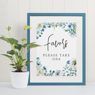 Chic Blue Blommigt Handskrivet skribentsbröllop-fa Poster