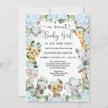 Chic Blue Blommigt Safari Animals Baby Shower