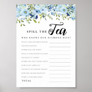 Chic Blue Blommigt Spill Tea Möhippa Game Poster