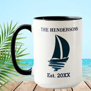 Chic Blue Boat Family Namn Yacht Mugg