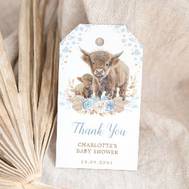 Chic Blue Boho Highland Cowboy Baby Shower Presentetikett