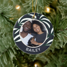 Chic Blue Botanical Hund Photo and Namn jul