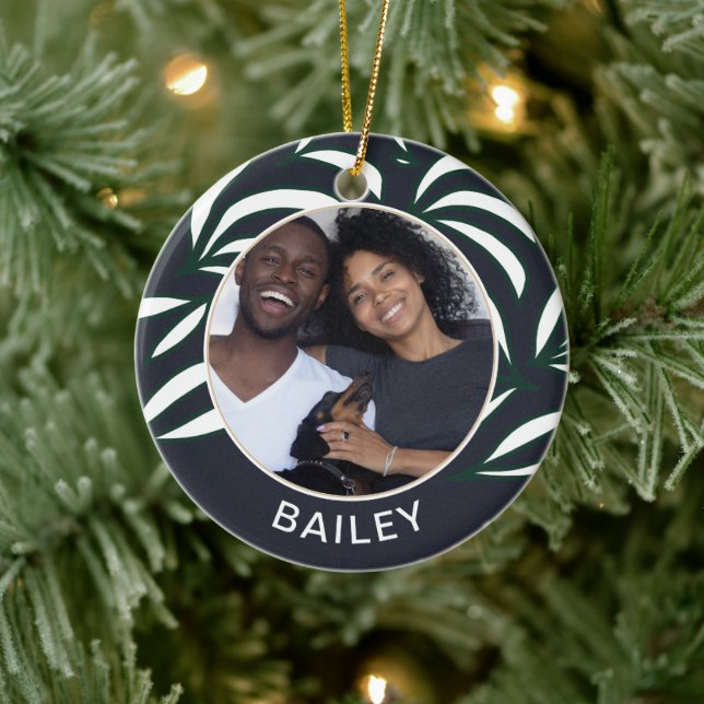 Chic Blue Botanical Hund Photo and Namn jul Julgransprydnad Keramik (Träd)