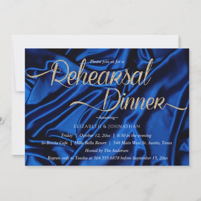 Chic Blue Calligraphy Minimal Rehearsal Dinner Inbjudningar (Framsida)