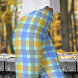 Chic Blue Check Mönster Leggings
