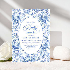 Chic Blue Chinoiserie Toile Baby Shower Invitation Inbjudningar