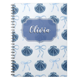 Chic Blue Coastal Shells and Bows Personalized Anteckningsbok