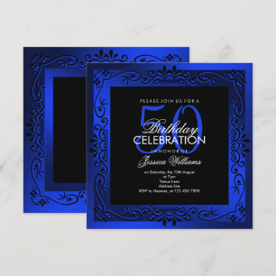 Chic Blue Decorative Framed 50:e födelsedagen Inbjudningar