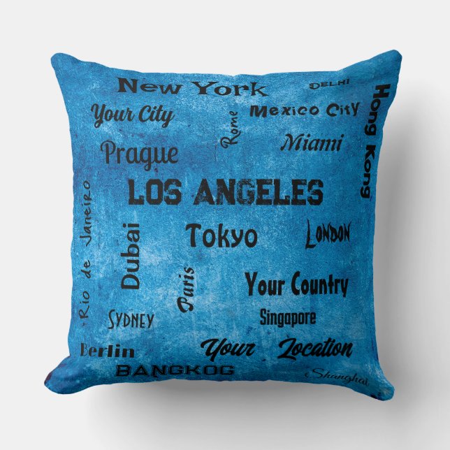 chic Blue denim Rustic mega-städer i världen Kudde (Framsida)