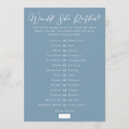 Chic Blue Downloadable Bridal Shower Guess Game Kort