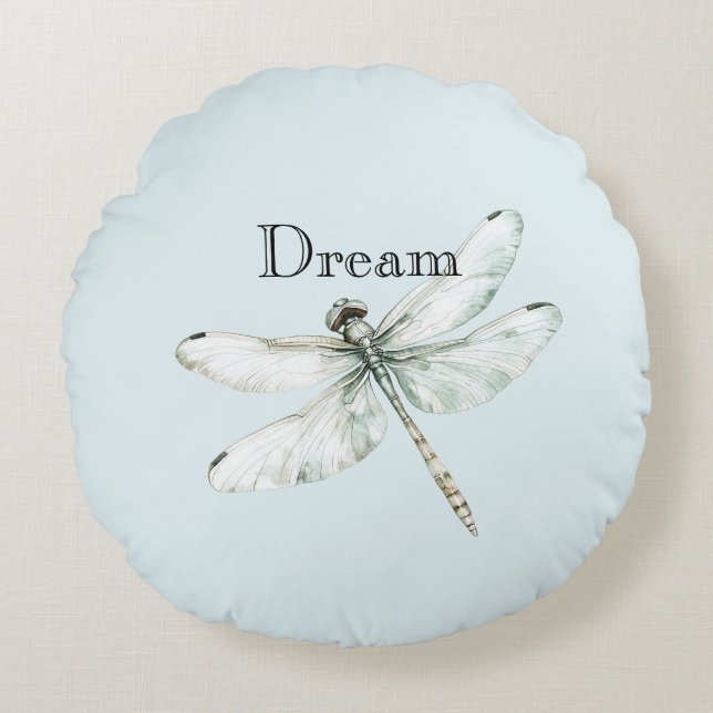 Chic Blue Dragonflies Dream Rund Kudde (Framsidan)