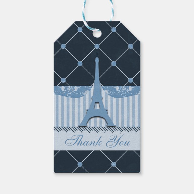 Chic Blue Eiffel Torn Tack Presentetikett (Framsidan)