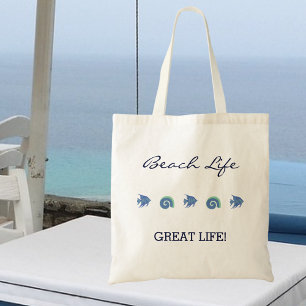 Chic Blue Fish and Snäckas Beach Life Tygkasse