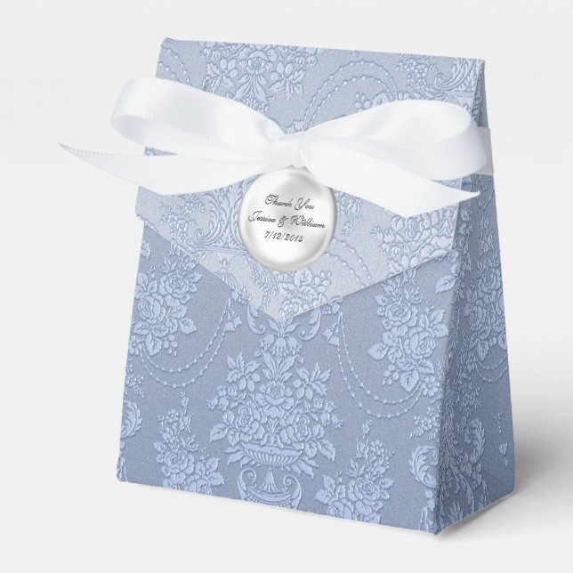 Chic Blue Fleur Damask Wedding Favor Gift box Presentaskar (Framsidan Sidan)