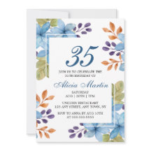 Chic Blue Flora Greenery any age Birthday