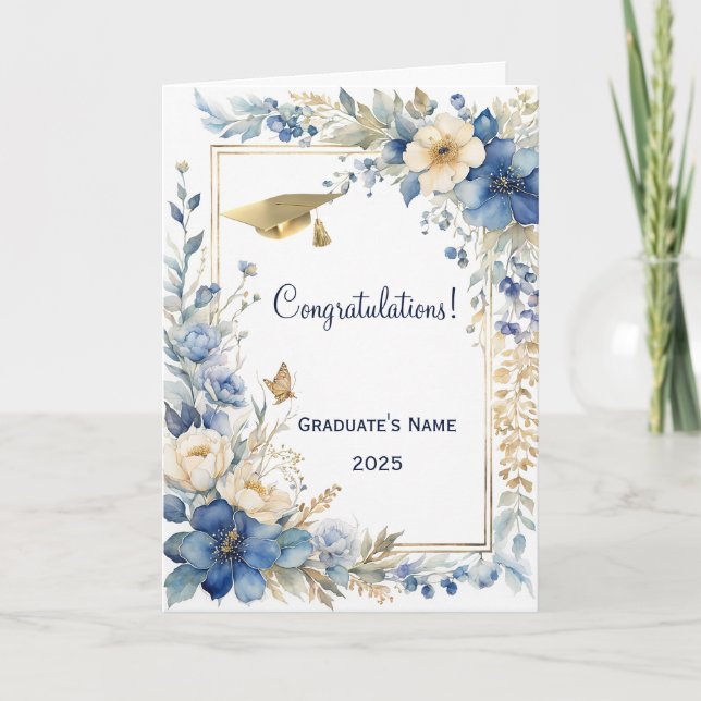 Chic Blue Flower Butterfly Personlig Studenten Kort (Framsida)