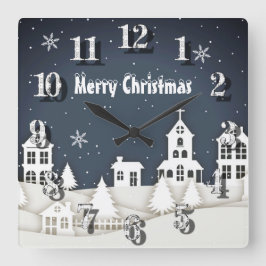 Chic Blue för Whimsique Magic Snö Julafton Fyrkantig Klocka