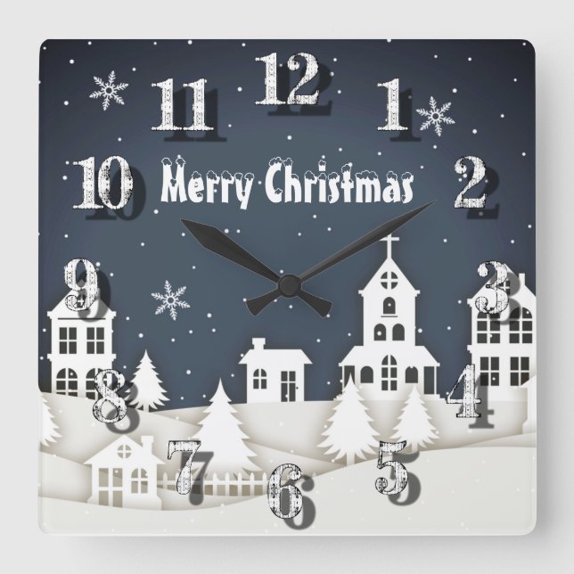 Chic Blue för Whimsique Magic Snö Julafton  Fyrkantig Klocka (Framsida)