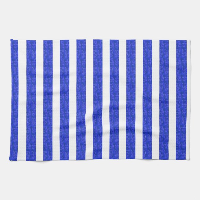 Chic Blue Geometric Rand Kökshandduk (Horisontell)