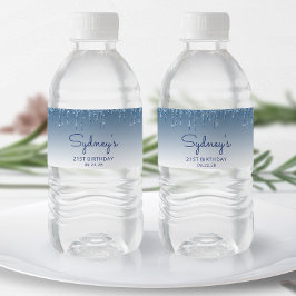 Chic Blue Glitter Drip 21:a födelsedag Party Vattenflaskor Etikett