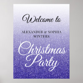Chic Blue Glitter Ombre jul Party Välkomsthälsning Poster