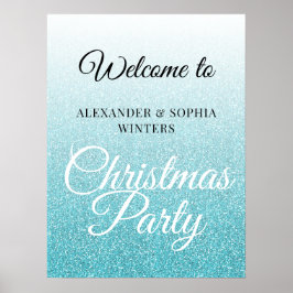 Chic Blue Glitter Ombre jul Party Välkomsthälsning Poster