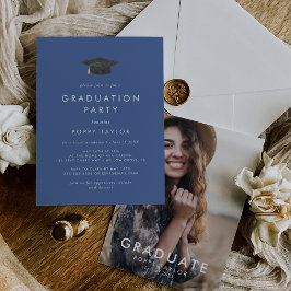 Chic Blue Grad Cap Photo Studentfest Inbjudningar