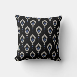 chic blue grått black tribal ikattkudde kudde