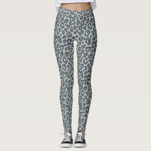 Chic Blue Grått Leopard Skriv ut Mönster Leggings