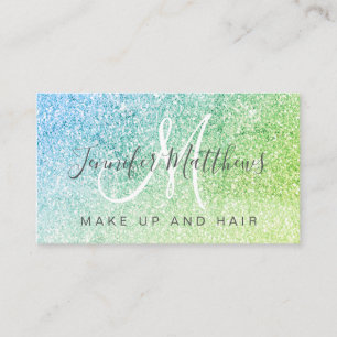 Chic Blue Grönt Glitter Makeup Artist Hair Salon Visitkort