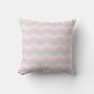 Chic Blue Grönt Rosa Rand Trendig Pastel Färg Kudde
