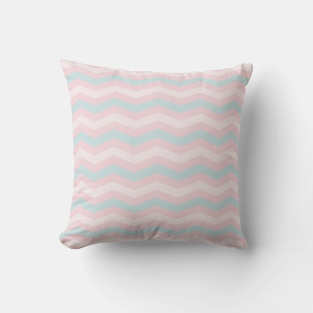 Chic Blue Grönt Rosa Rand Trendig Pastel Färg Kudde (Framsida)