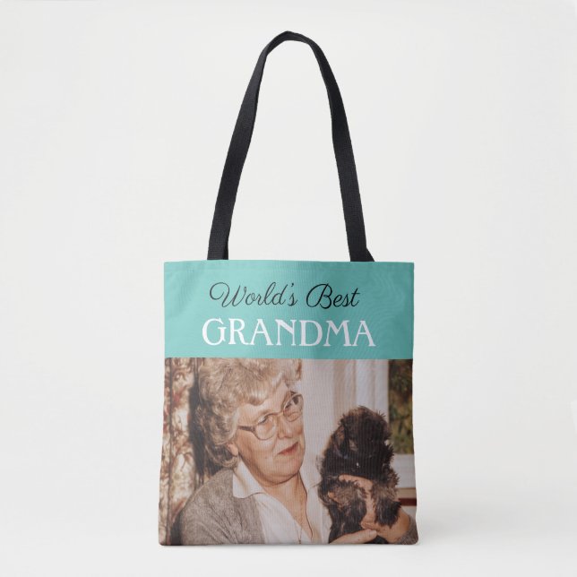 Chic Blue Grönt World's Best Grandma Anpassningsba Tygkasse (Framsida)