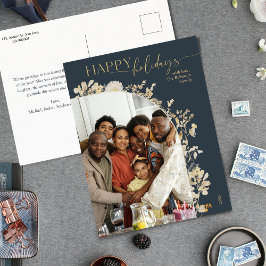 Chic Blue Guld Glad helg Photo Vykort