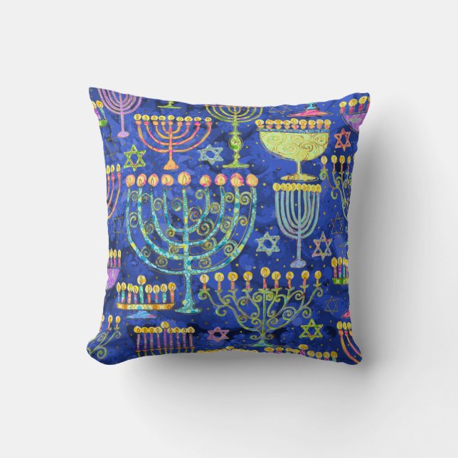 Chic Blue Guld Menorah Star av David Hanukkah Kudde (Framsida)