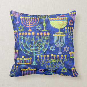 Chic Blue Guld Menorah Star av David Hanukkah Kudde