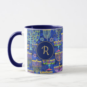 Chic Blue Guld Menorah Star av David Hanukkah Mugg