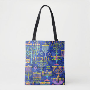 Chic Blue Guld Menorah Star av David Hanukkah Tygkasse